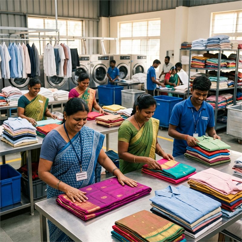 Our Story - Craftspeople & Team Members at Parishudha Laundry Facility